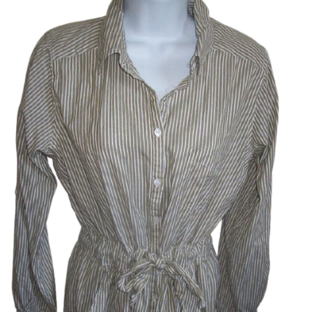 ---   Striped /White and Green Cotton Blouse Shirt Size Medium